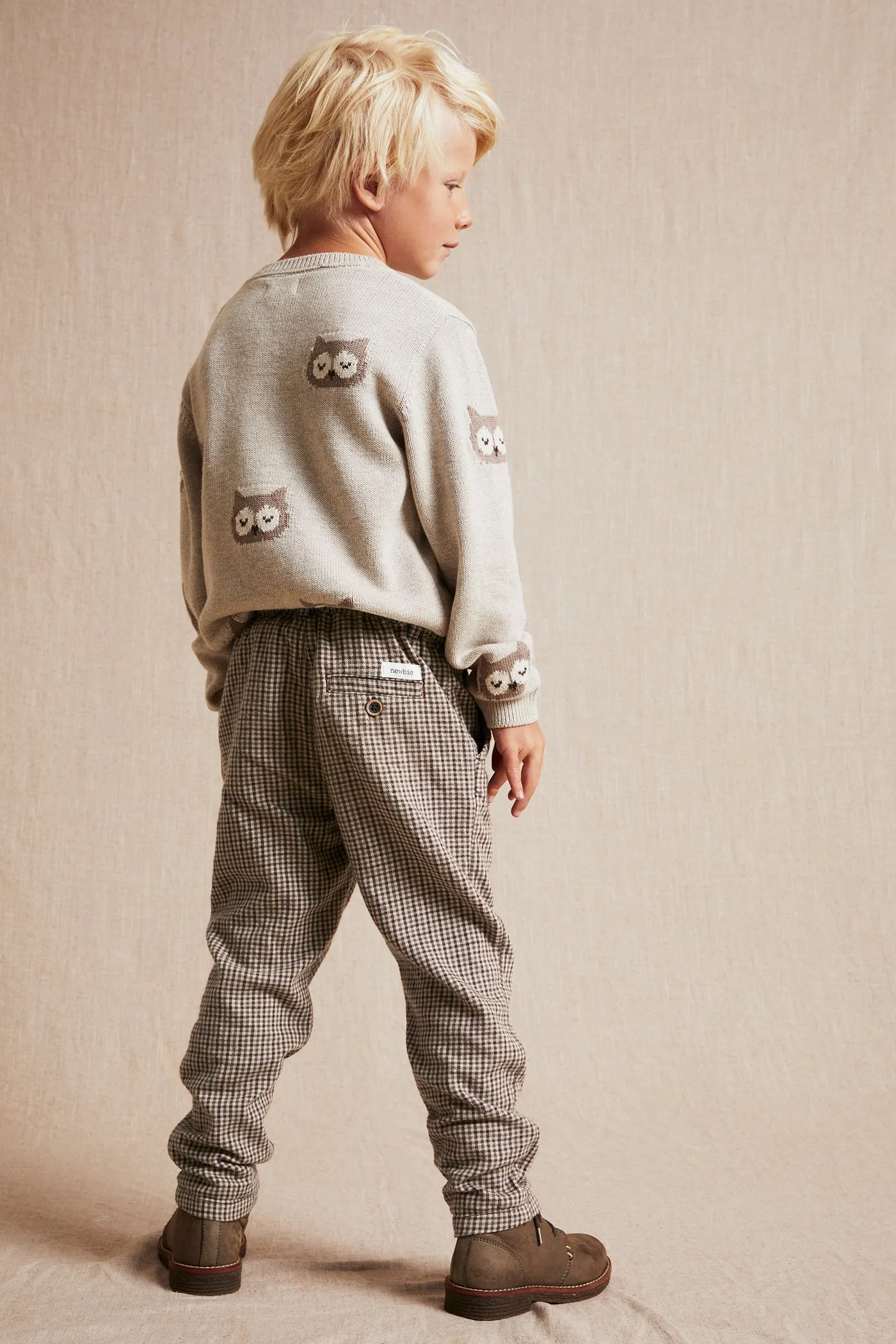 Kids brown checked twill trousers