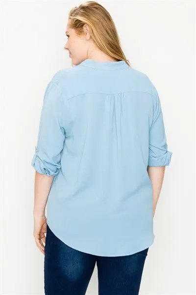 Koshibo Solid Henley Top Plus Size