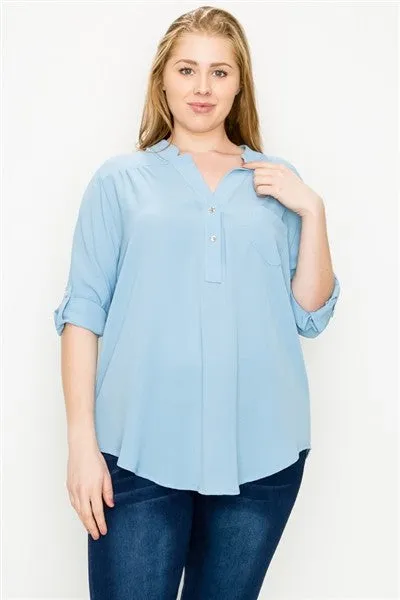 Koshibo Solid Henley Top Plus Size