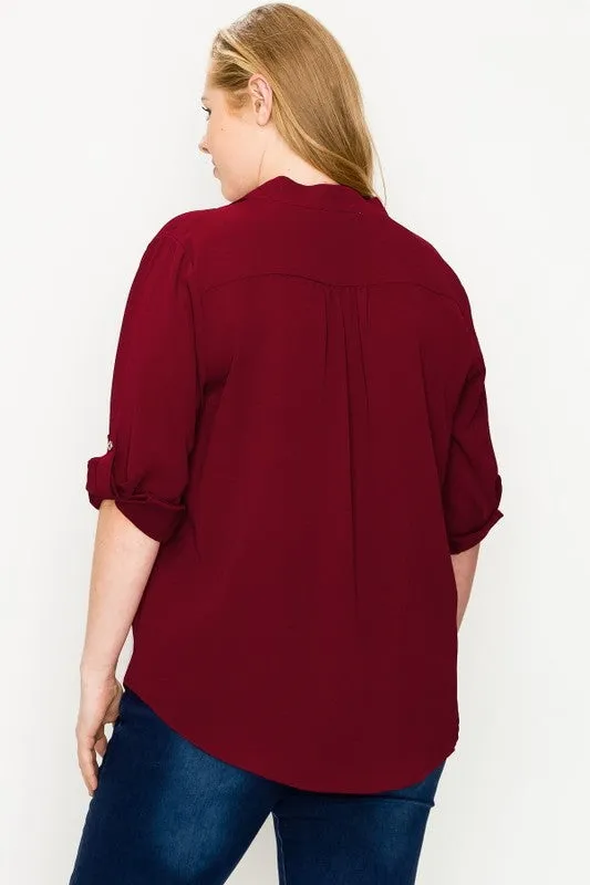 Koshibo Solid Henley Top Plus Size