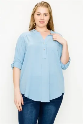 Koshibo Solid Henley Top Plus Size