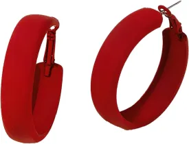 Large Red Matte Round Hoop Earrings Wide Faux Leather Multicolor Pierced for Women Classic Lightweight Wedding Holiday Jewelry