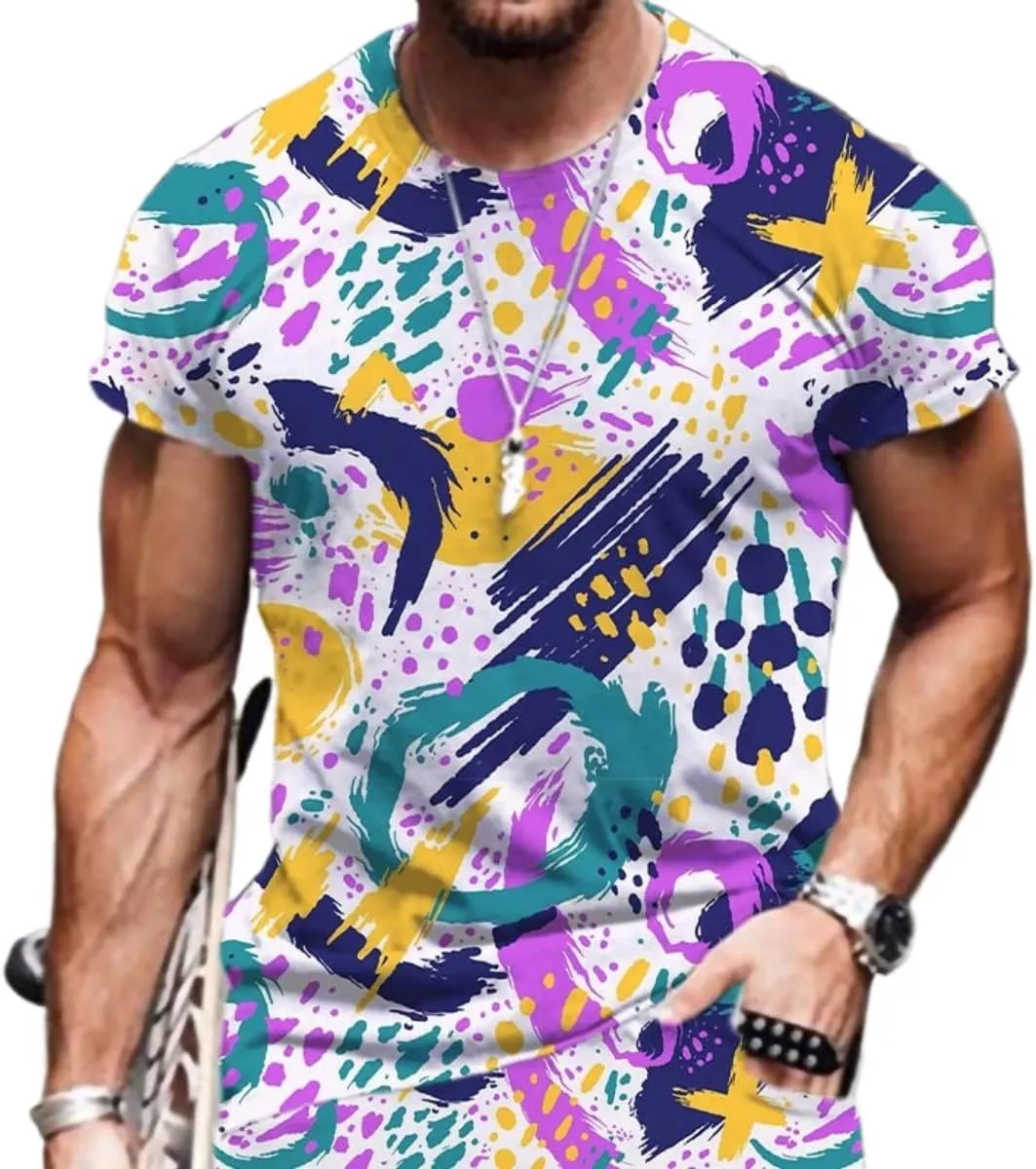 Men's 3D Graffiti T-Shirt - Abstract Street Art Oversized Short Sleeve Casual Tee