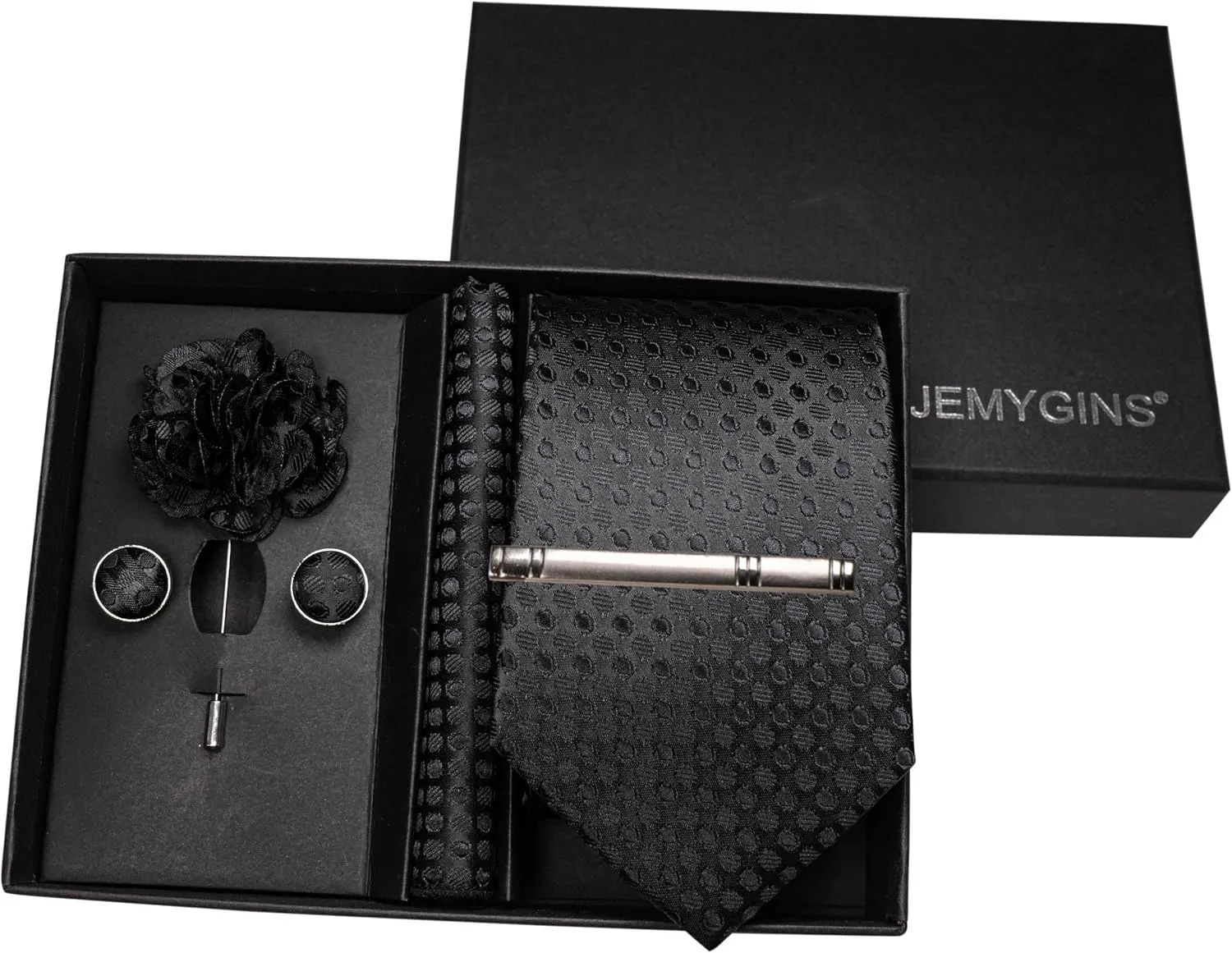 Mens Tie and Lapel Pin Necktie Pocket Square Cufflinks and Tie Clip Sets for Business Casual 5PCS