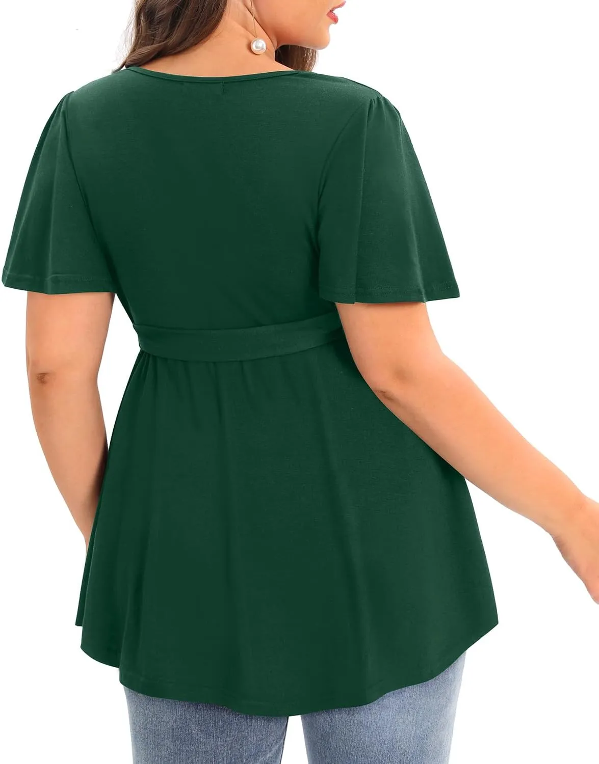 Pinup Fashion Women's Plus Size Floral Print Short Sleeve Summer Belt Tie Wrap Tunic Top 1X-5X