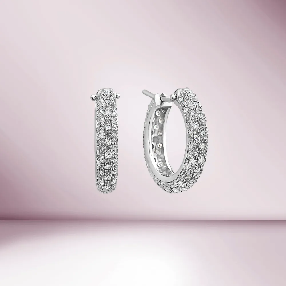 Ready to Ship Diamond Pavé Hoop Earrings (2.90 ct.) 1.5" in 18K Gold, Made in Italy