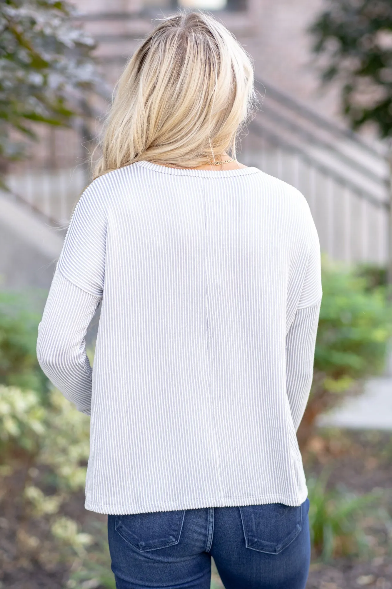Ribbed Striped Long Sleeve T-Shirt