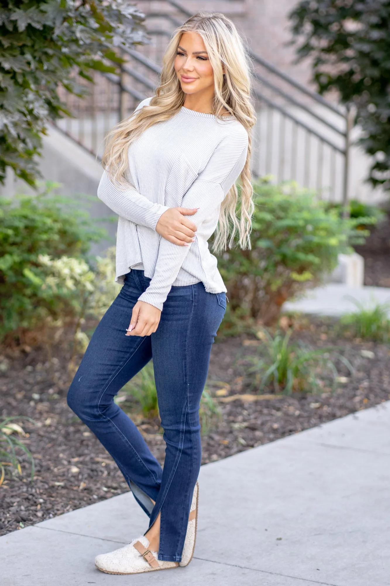 Ribbed Striped Long Sleeve T-Shirt