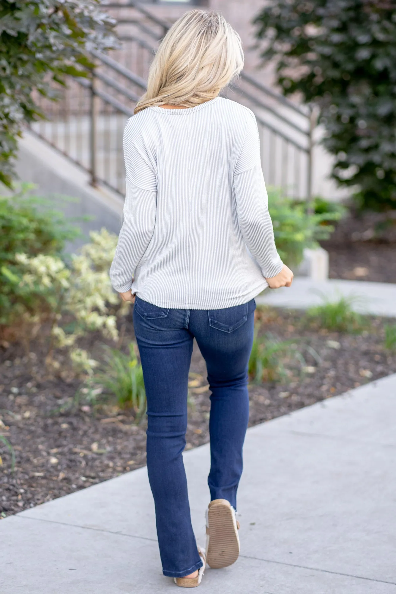 Ribbed Striped Long Sleeve T-Shirt
