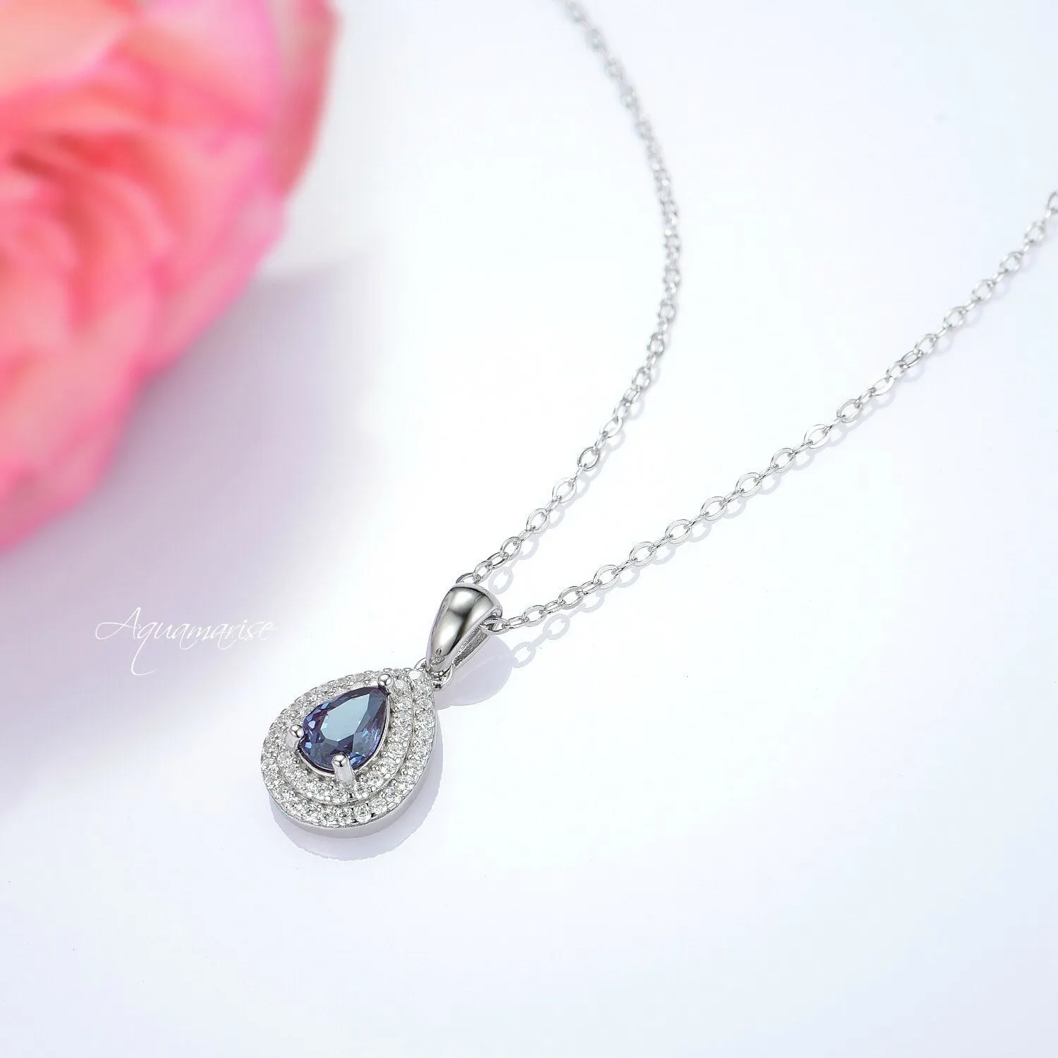 Scarlett Teardrop Alexandrite Necklace- Sterling Silver