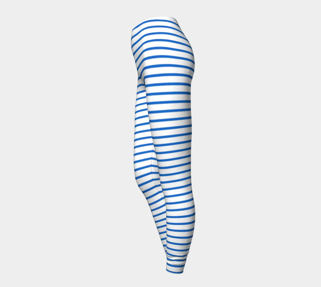 Striped Adult Leggings - Blue on White