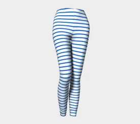 Striped Adult Leggings - Blue on White