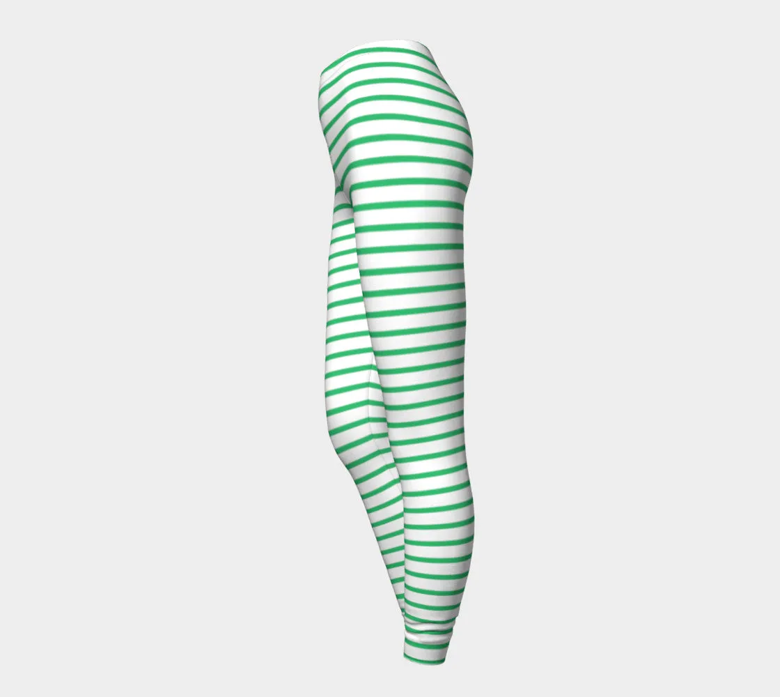 Striped Adult Leggings - Green on White