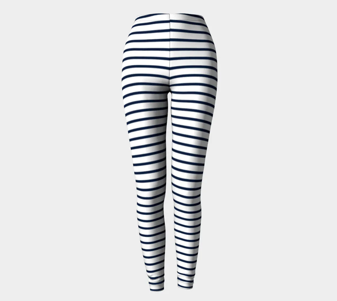 Striped Adult Leggings - Navy on White