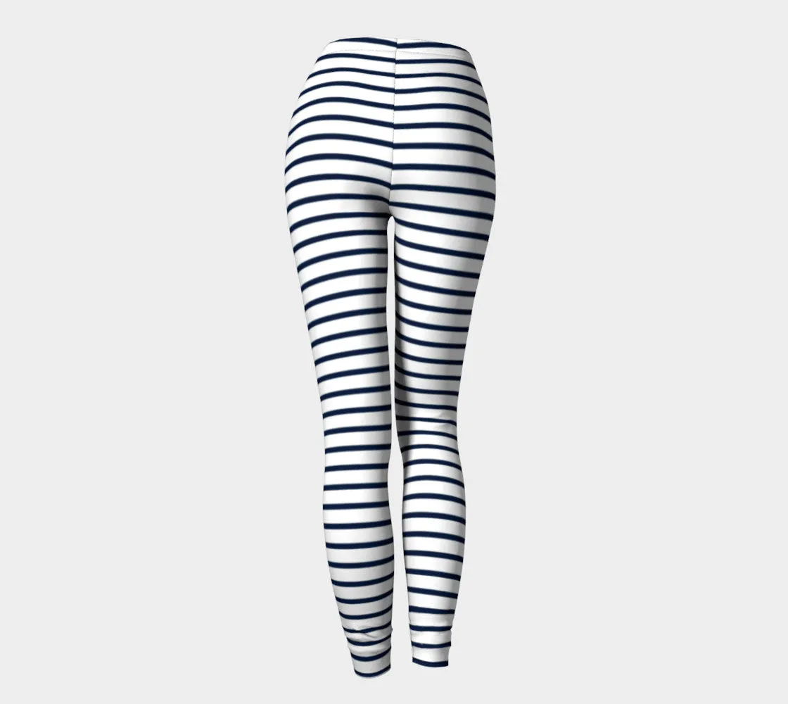 Striped Adult Leggings - Navy on White