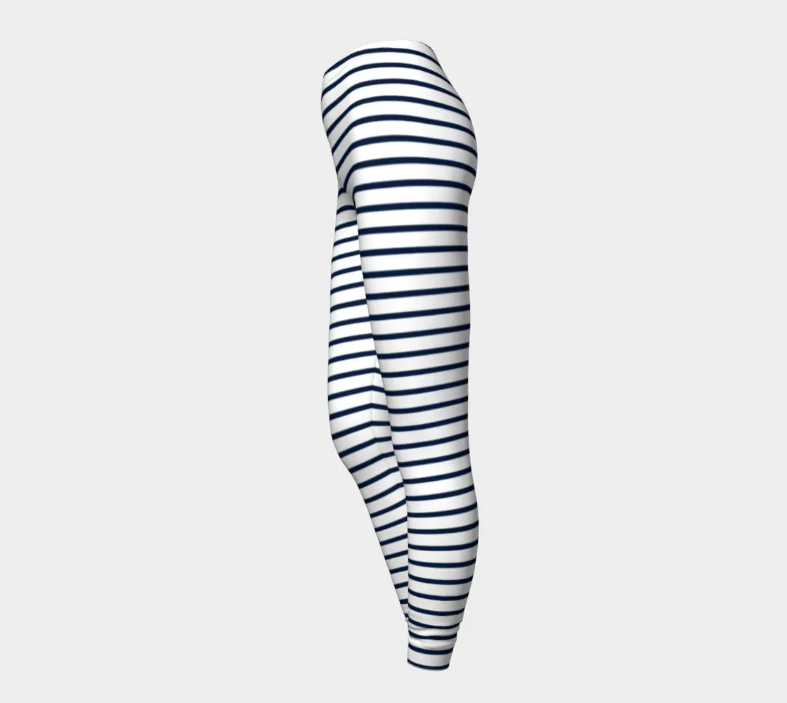 Striped Adult Leggings - Navy on White
