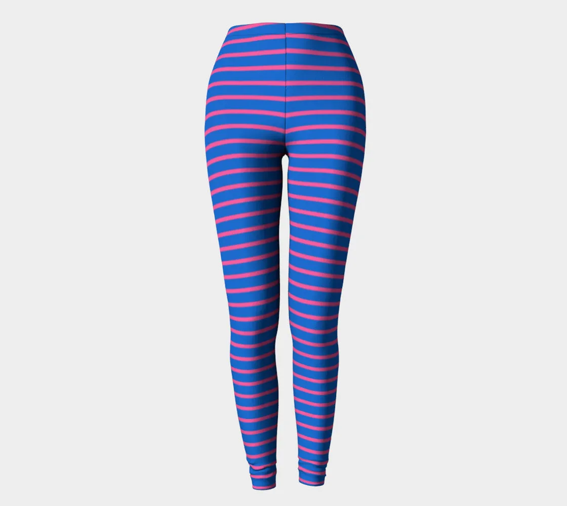 Striped Adult Leggings - Pink on Blue
