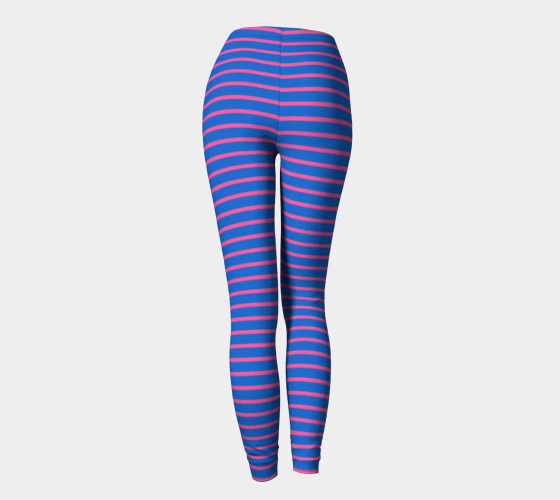 Striped Adult Leggings - Pink on Blue