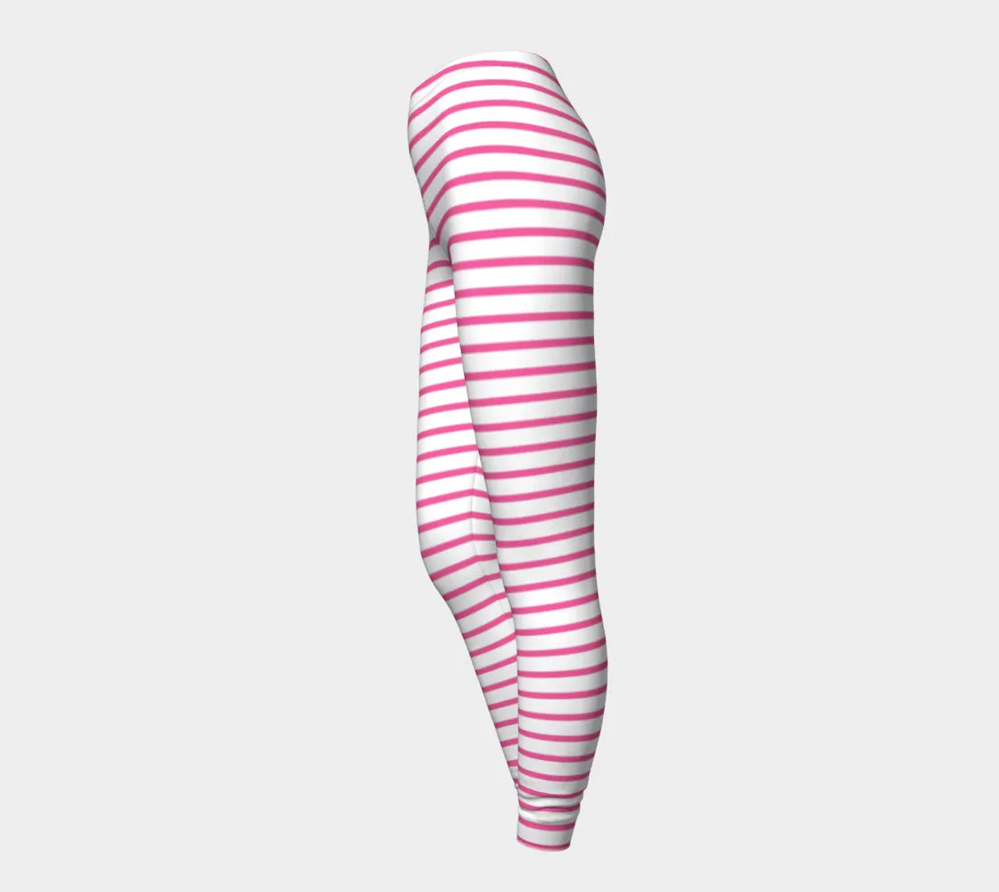 Striped Adult Leggings - Pink on White
