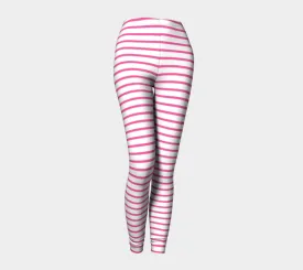 Striped Adult Leggings - Pink on White