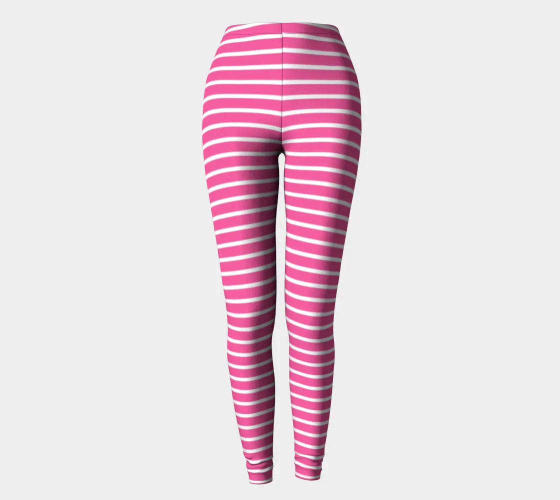 Striped Adult Leggings - White on Pink