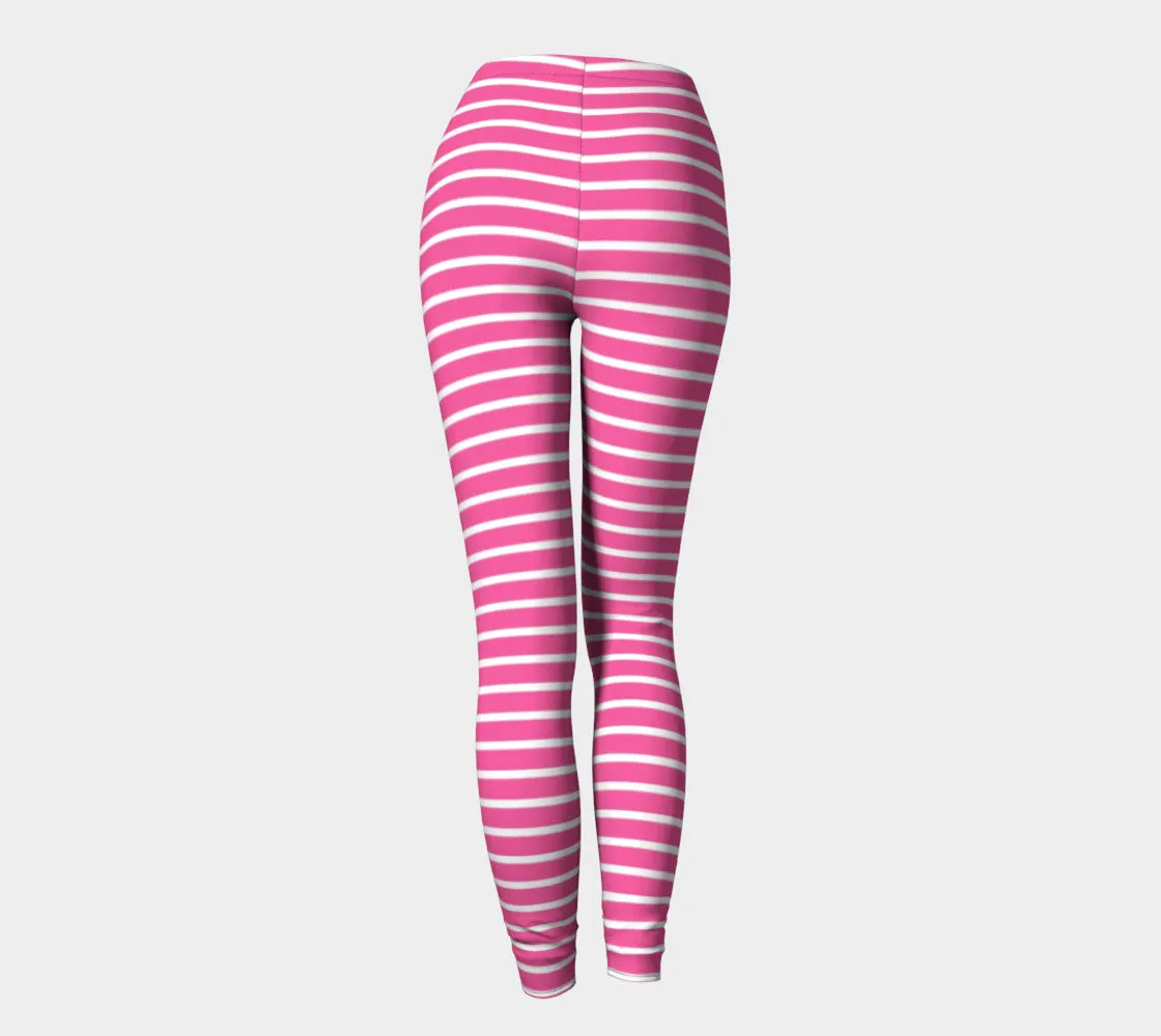 Striped Adult Leggings - White on Pink