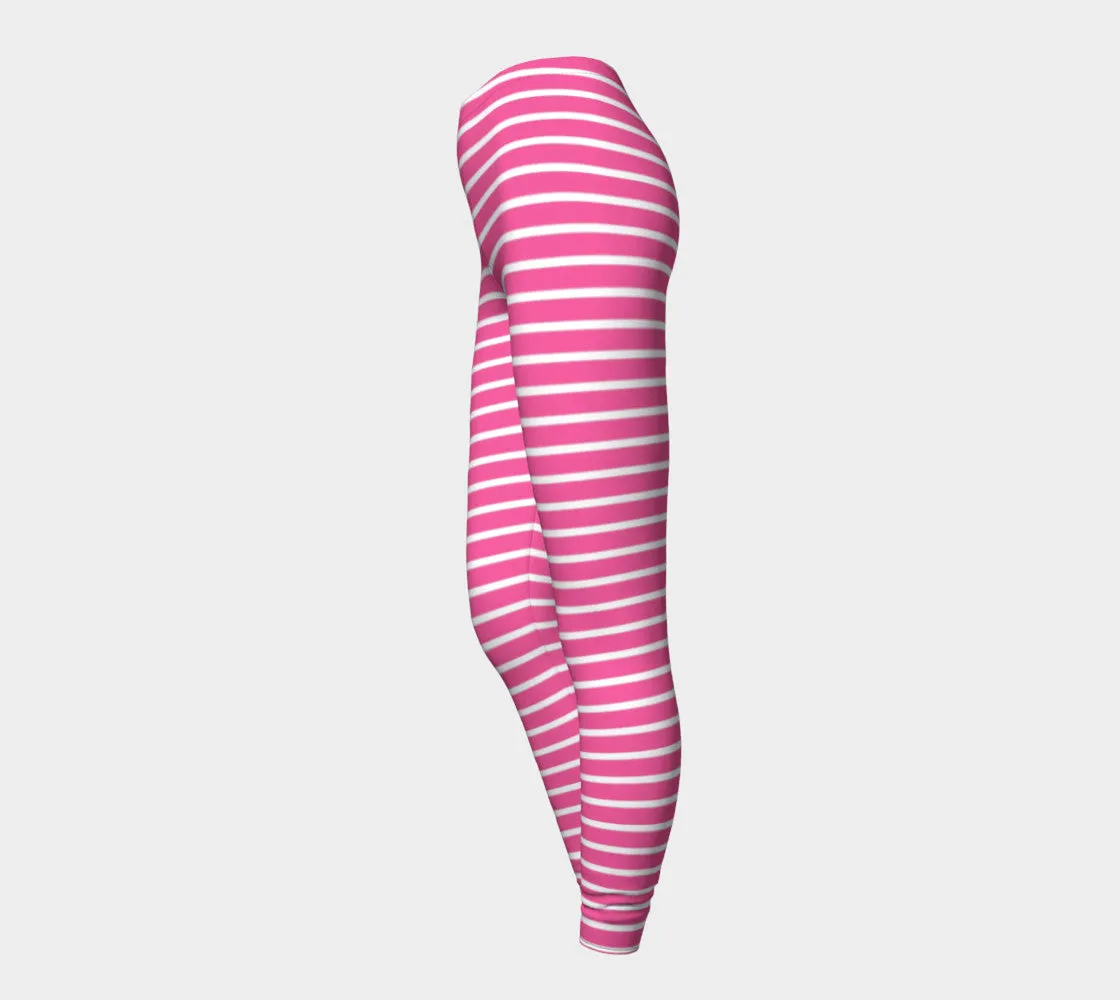 Striped Adult Leggings - White on Pink