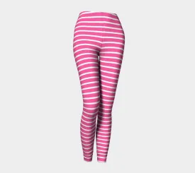 Striped Adult Leggings - White on Pink