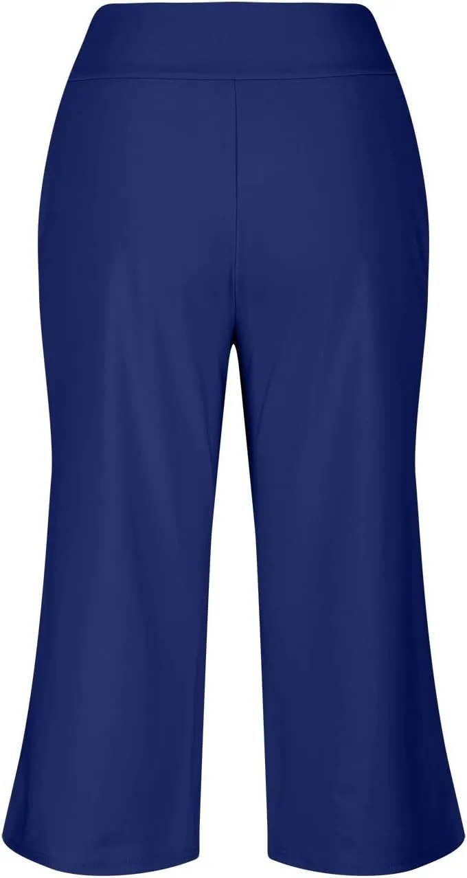 Summer Capri Pants for Women High Waist Workout Legging with Pockets Tummy Control Leggings Crop Straight Yoga Pant