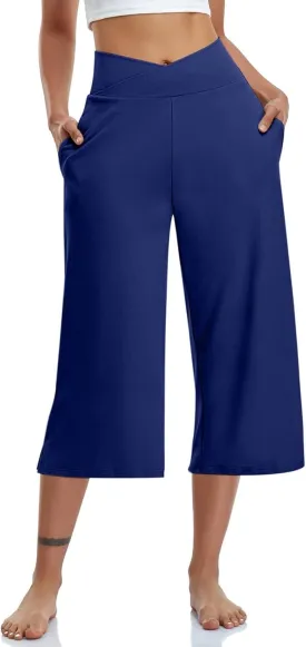 Summer Capri Pants for Women High Waist Workout Legging with Pockets Tummy Control Leggings Crop Straight Yoga Pant