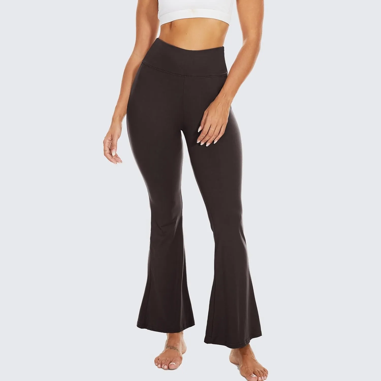 Sundwudu Black Flare Yoga Pants for Women - Soft High Waist Bootcut Leggings Tall & Long Bootleg Pants for Women