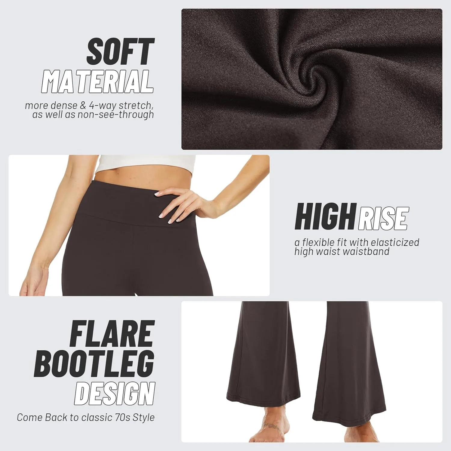 Sundwudu Black Flare Yoga Pants for Women - Soft High Waist Bootcut Leggings Tall & Long Bootleg Pants for Women