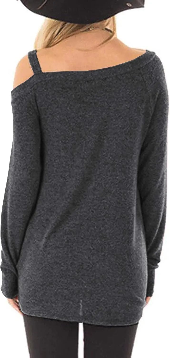 TEMOFON Women's Cold Shoulder Tops: Long Sleeve Casual Shirts Twist Knot Top Tunic Blouse Tshirt S-2XL