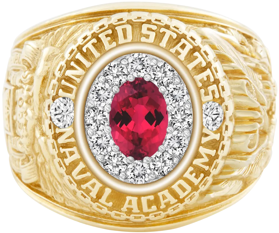 USNA Class Ring Mod™ with Red Tourmaline Centerpiece and Diamond Dividers