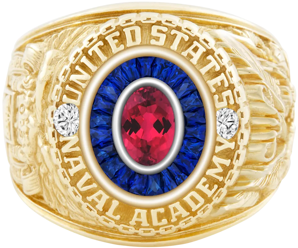USNA Class Ring Mod™ with Red Tourmaline Centerpiece and Diamond Dividers