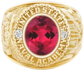 USNA Class Ring Mod™ with Red Tourmaline Centerpiece and Diamond Dividers