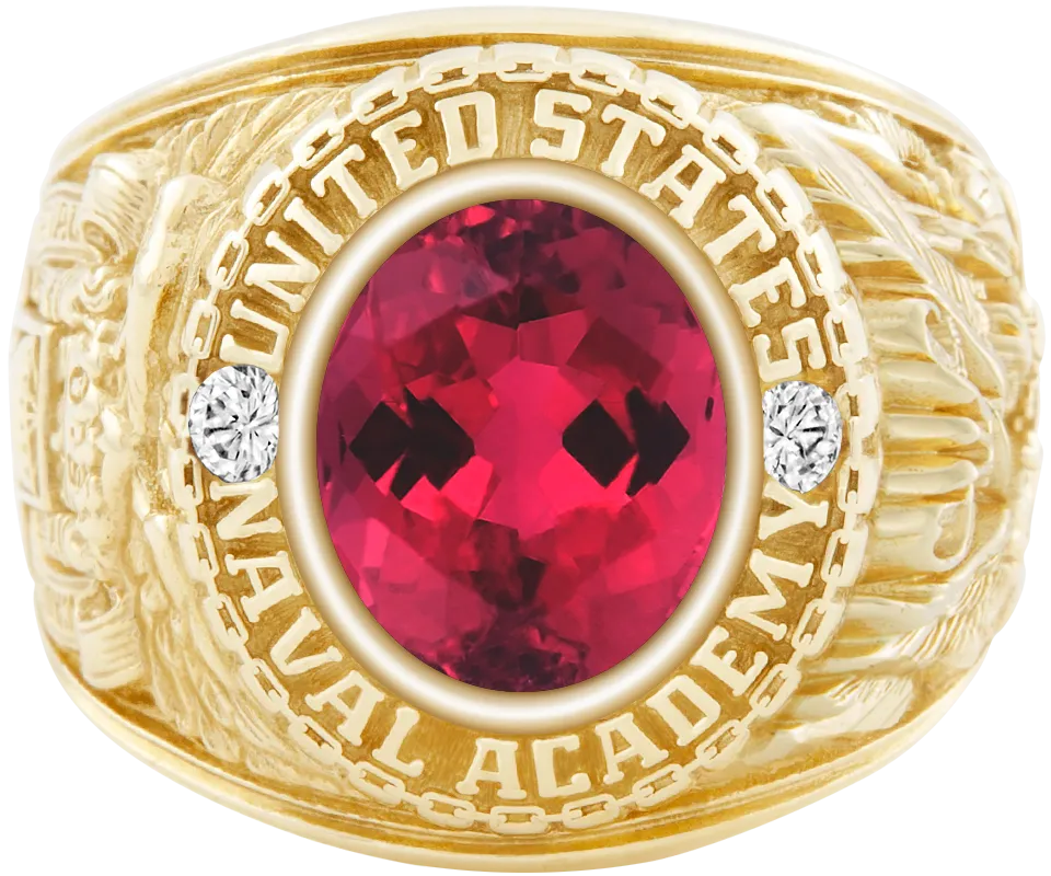USNA Class Ring Mod™ with Red Tourmaline Centerpiece and Diamond Dividers