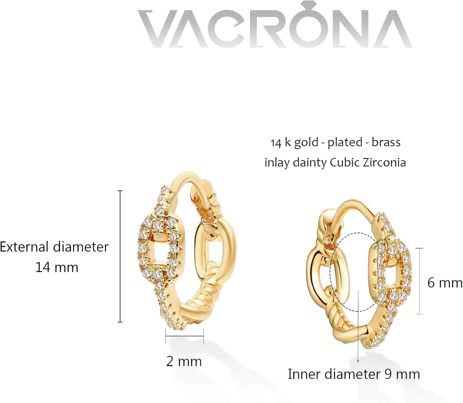 VACRONA Cubic Zirconia Huggie Earrings 14k Gold Plated Tiny Earrings Small Huggie Hoop Earrings Simple Lightweight Hoops Gift for Women