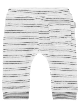 White Towelling Knit Trousers with Black Stripe