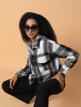 Women Checked Black Oversized Shirt