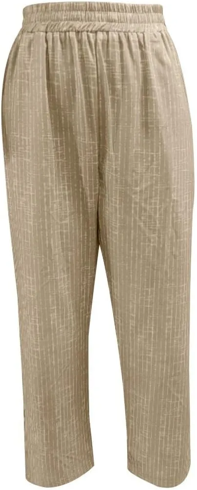Womens Cotton Linen Pants Straight Leg High Waisted Striped Trousers Casual Loose Fit Side Slit Pants with Pockets