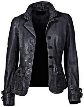 Women's Genuine Lambskin Leather Blazer Slim Fit Jacket Four Button Coat RW108