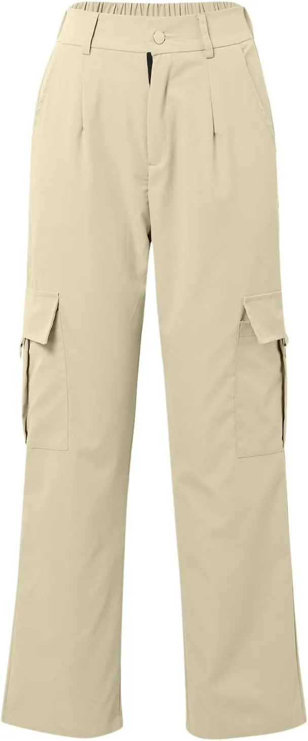 Women's Hiking Wide Leg Cargo Pants Lightweight Quick Dry Outdoor Buttons High Waisted Workout Pants with Pockets