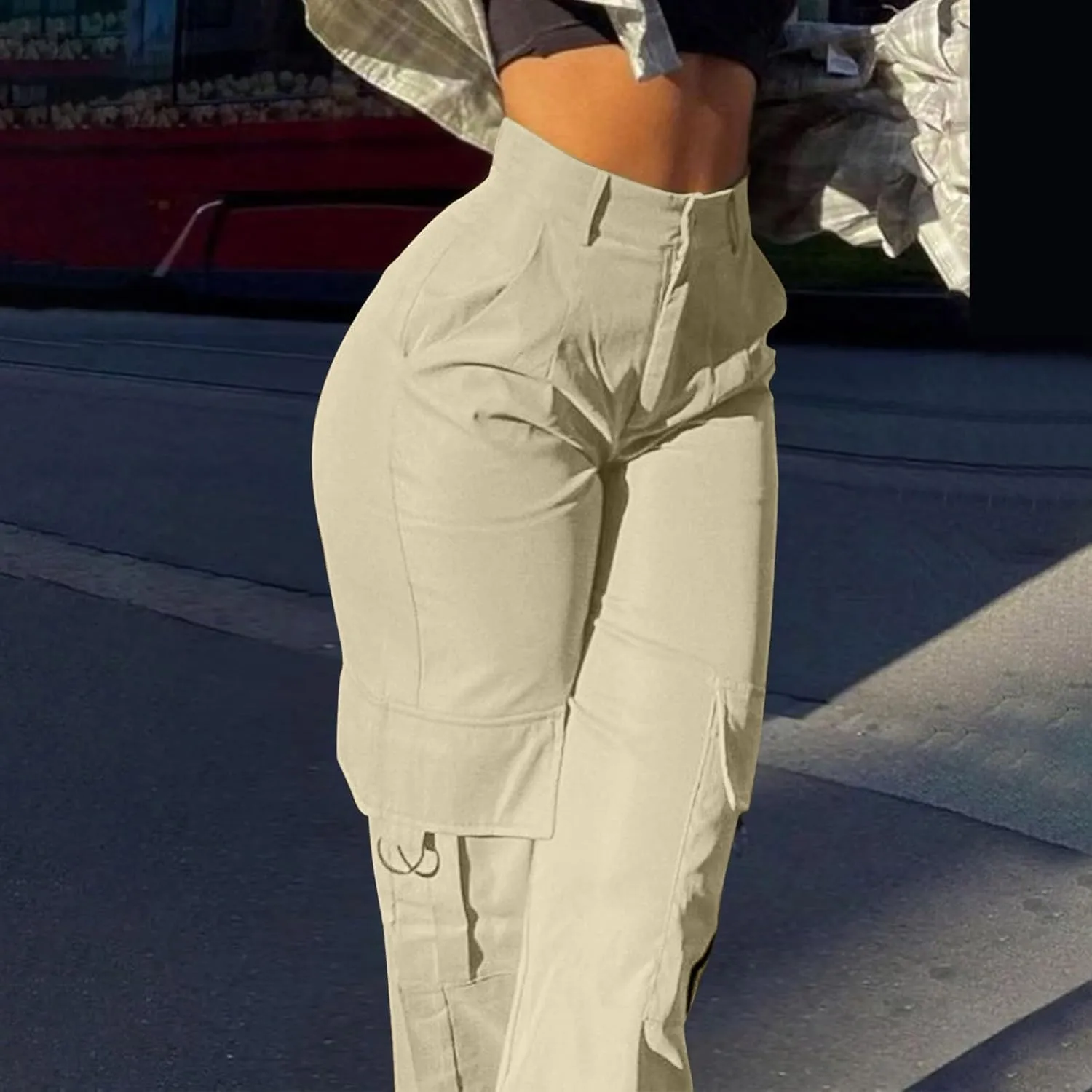 Women's Hiking Wide Leg Cargo Pants Lightweight Quick Dry Outdoor Buttons High Waisted Workout Pants with Pockets