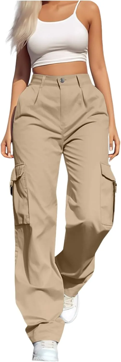 Women's Hiking Wide Leg Cargo Pants Lightweight Quick Dry Outdoor Buttons High Waisted Workout Pants with Pockets