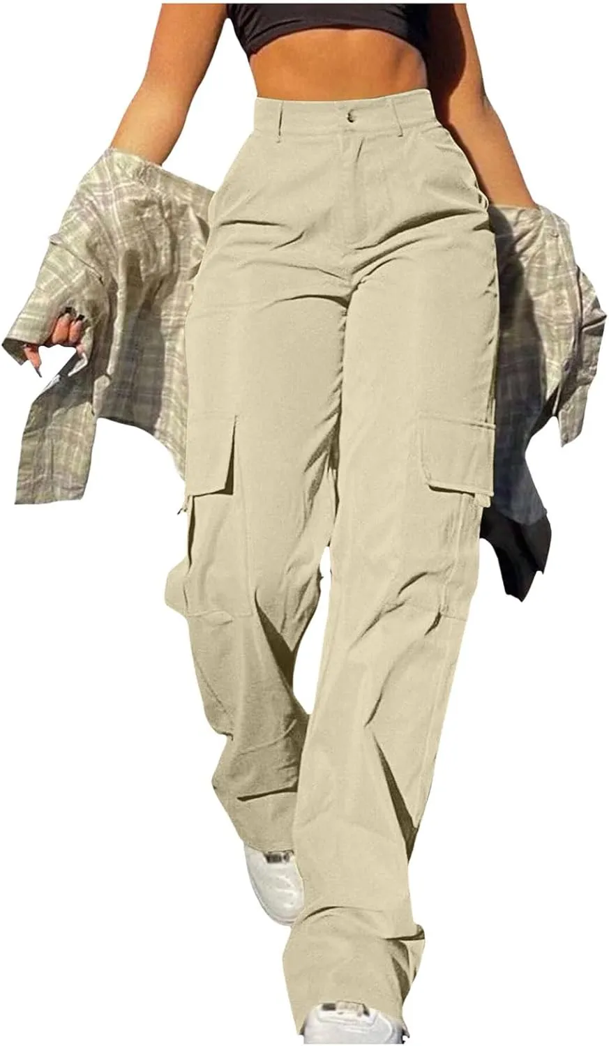 Women's Hiking Wide Leg Cargo Pants Lightweight Quick Dry Outdoor Buttons High Waisted Workout Pants with Pockets