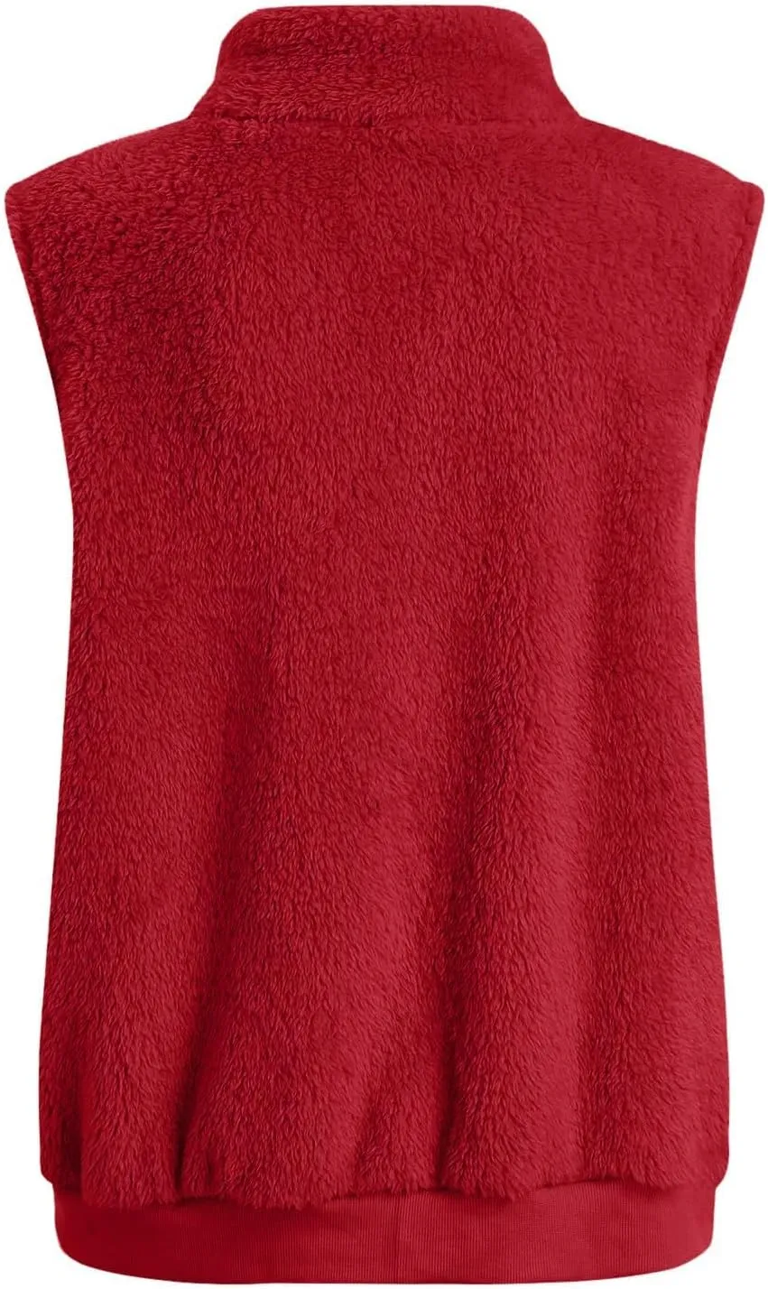Women's Sherpa Vest Plus Size Fuzzy Fleece Sleeveless Zip Up Jacket Coat 2024 Fall Casual Waistcoat Gilet with Pockets