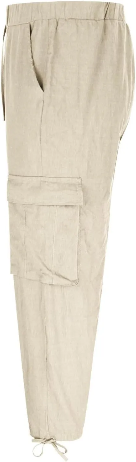 Xiaojmake Men's Linen Cargo Pants Joggers 2025 Solid Elastic Waist Harem Pant Casual Lightweight Loose Beach Summer Trousers