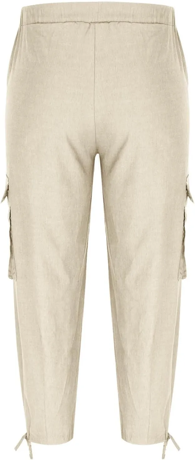 Xiaojmake Men's Linen Cargo Pants Joggers 2025 Solid Elastic Waist Harem Pant Casual Lightweight Loose Beach Summer Trousers