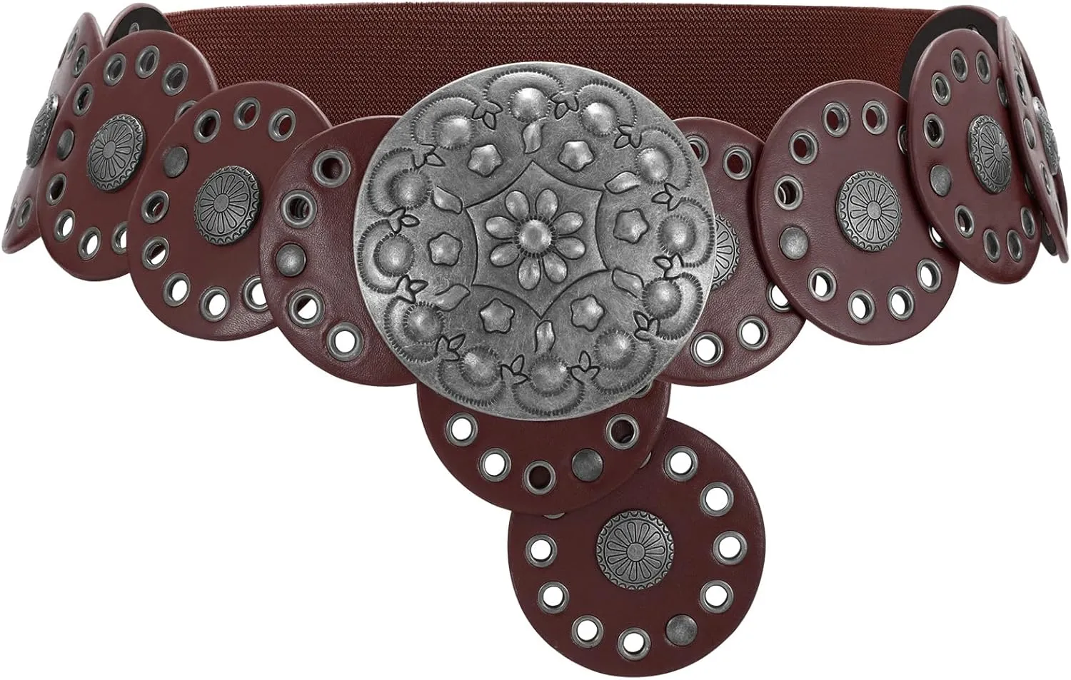 XZQTIVE Women's Western Belt with Concho Discs Adjustable Cowgirl Waist Belt Vintage Wide Disc Design for Dresses Jeans